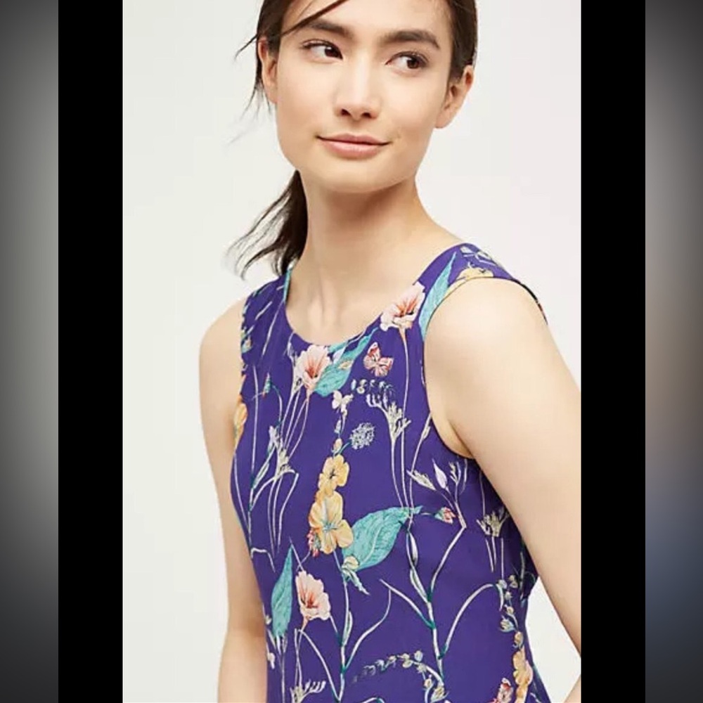 Anthropologie HD in Paris Hidden Isle Silk Dress Blue size 8 Floral - Picture 3 of 10